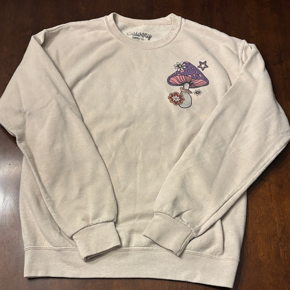 Cream Sweatshirt with Mushroom Design